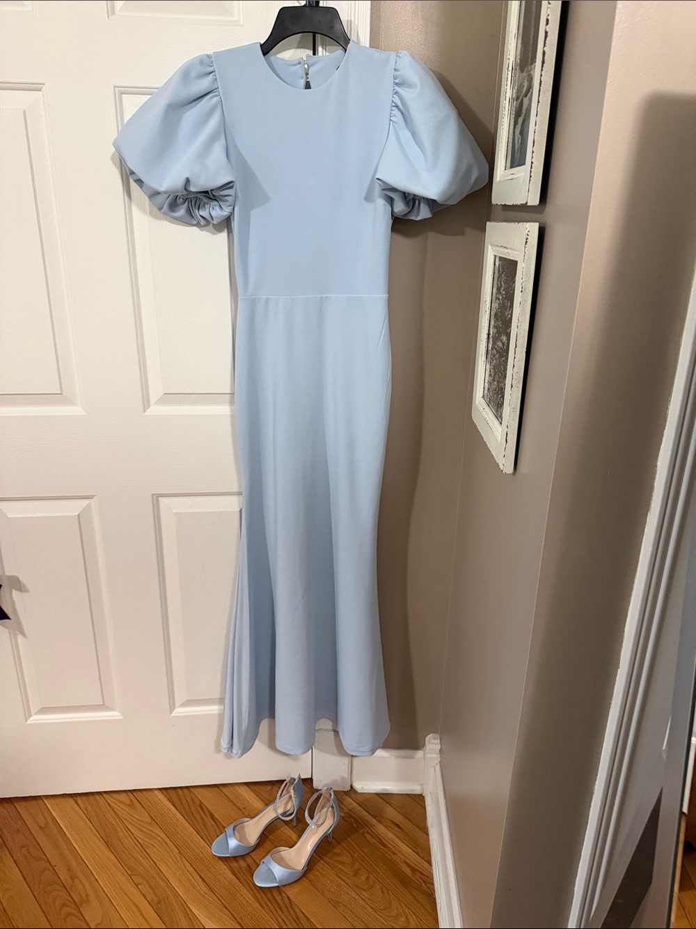 Light Blue Puff-Sleeve Maxi Dress